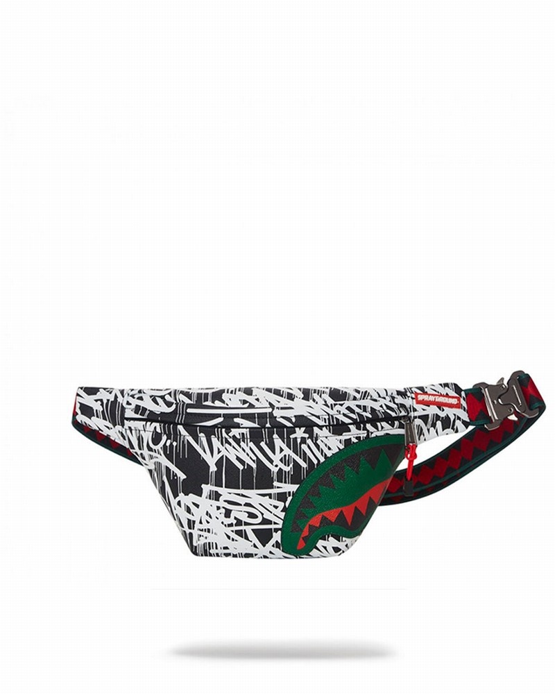 Black Sprayground Scribble Shark Men\'s Waist Bags | 941735102