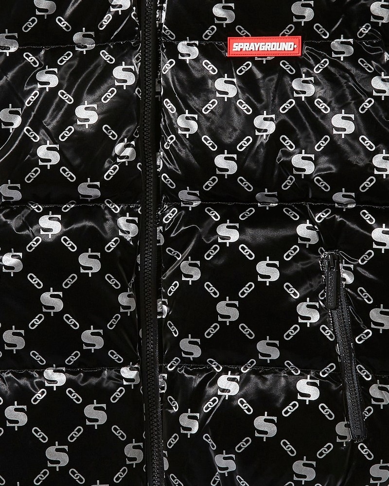 Black Sprayground Sg Logo Glossy Women's Down Jackets | 270605063