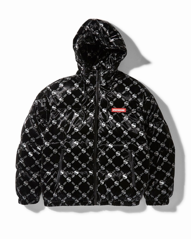Black Sprayground Sg Logo Glossy Women\'s Down Jackets | 270605063