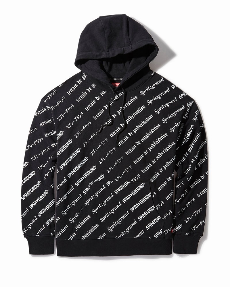 Black Sprayground Sg Logo Repeat Pullover Men\'s Hoodie | 629133278