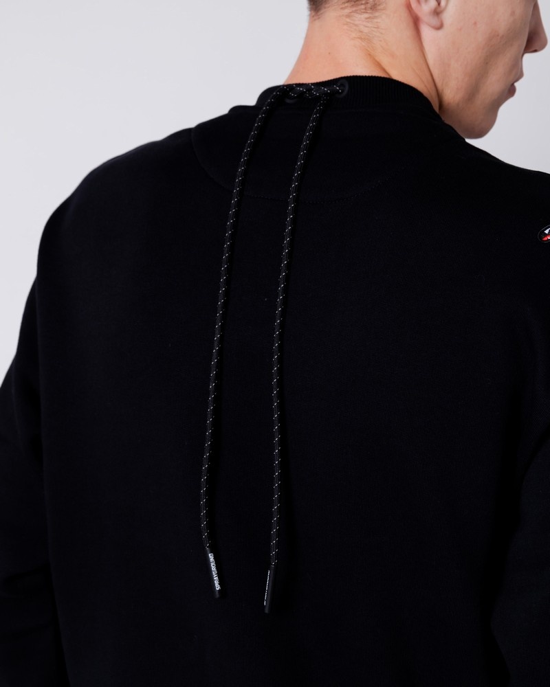 Black Sprayground Shark Diagonal Pocket Crewneck Men's Sweatshirts | 573351975