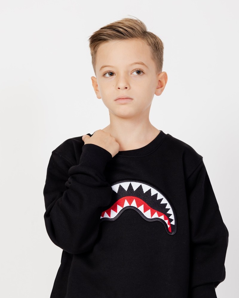 Black Sprayground Smooth Crew Kids' Sweatshirts | 182602959