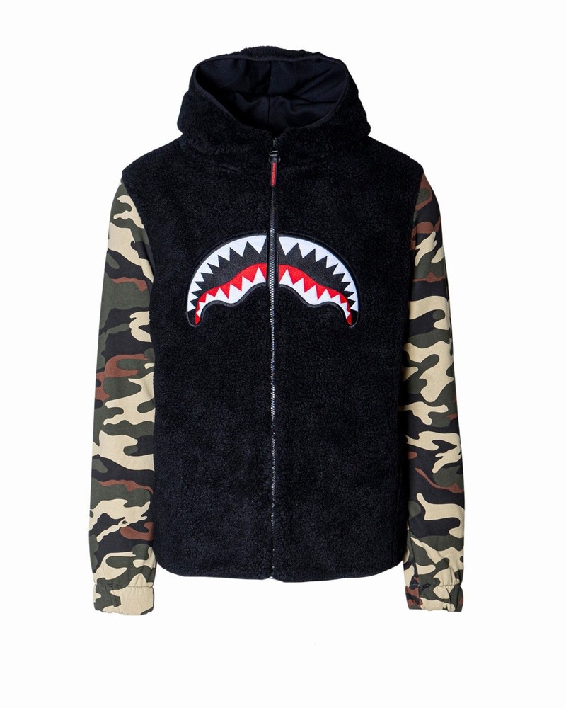 Black Sprayground Split The Check Crew Men's Hoodie | 38093968