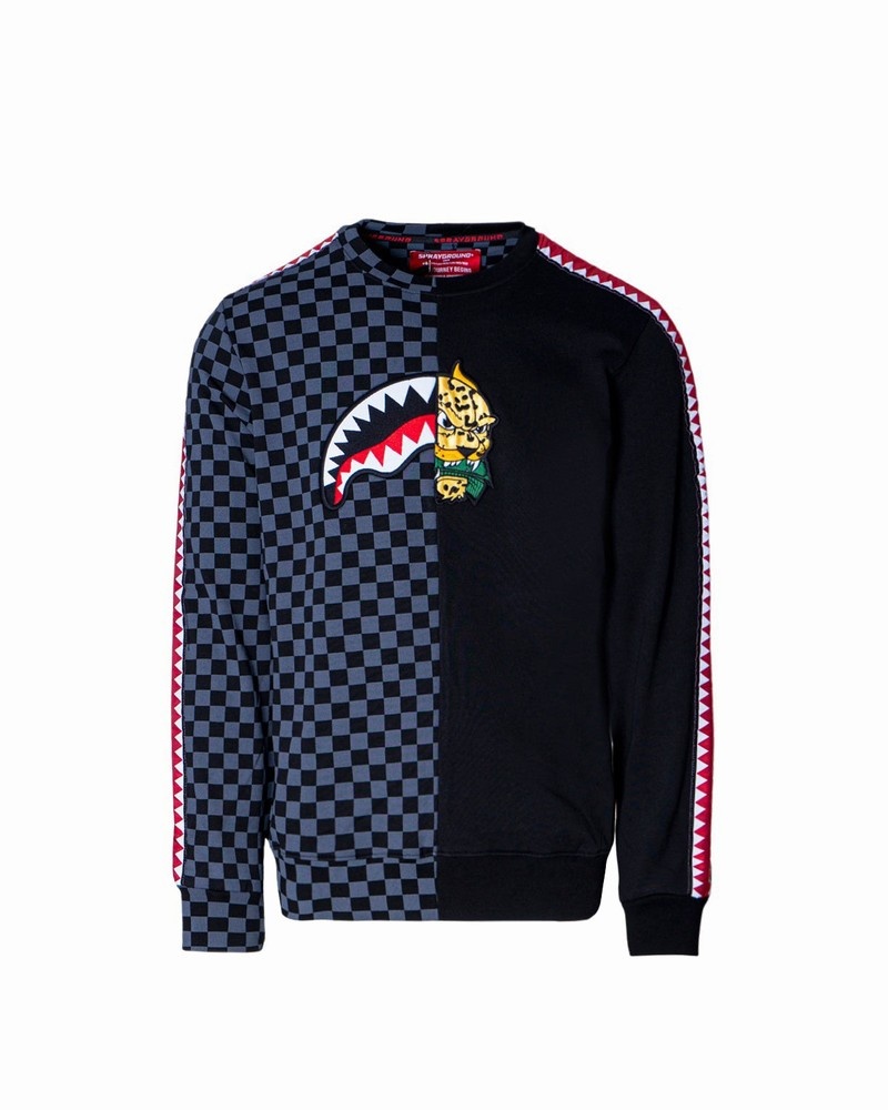 Black Sprayground Spucci Split Crew Men's Sweatshirts | 658099271