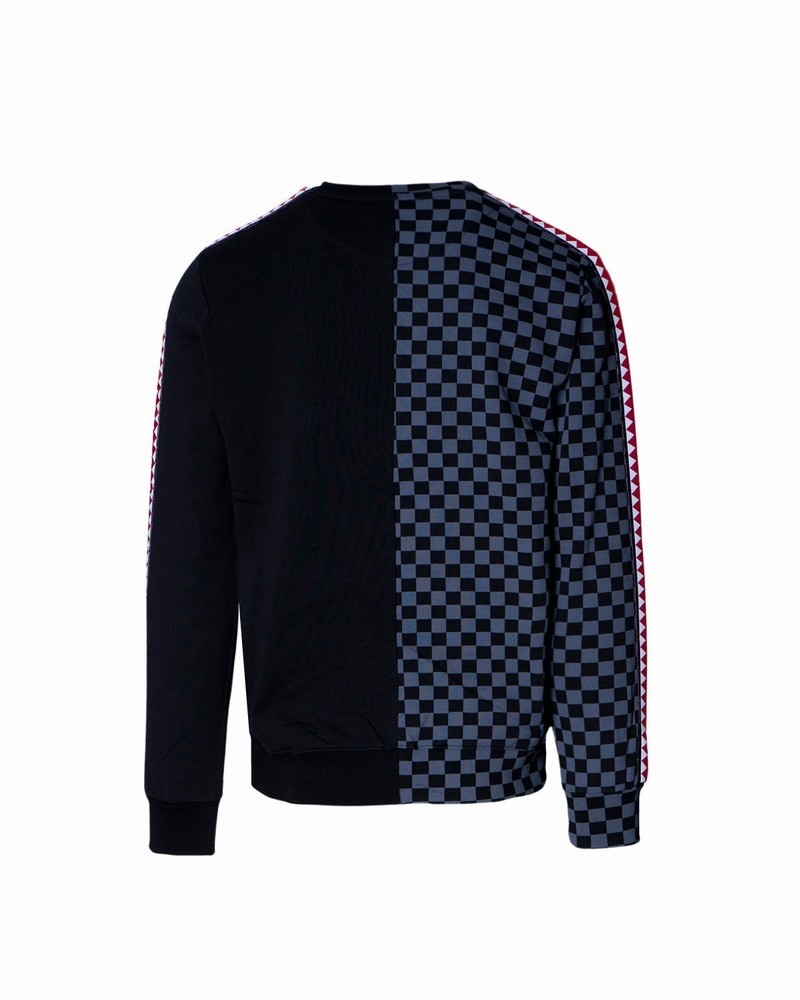 Black Sprayground Spucci Split Crew Men's Sweatshirts | 658099271