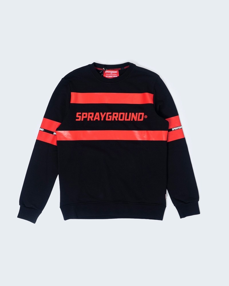 Black Sprayground Team Crew Men\'s Sweatshirts | 887337905