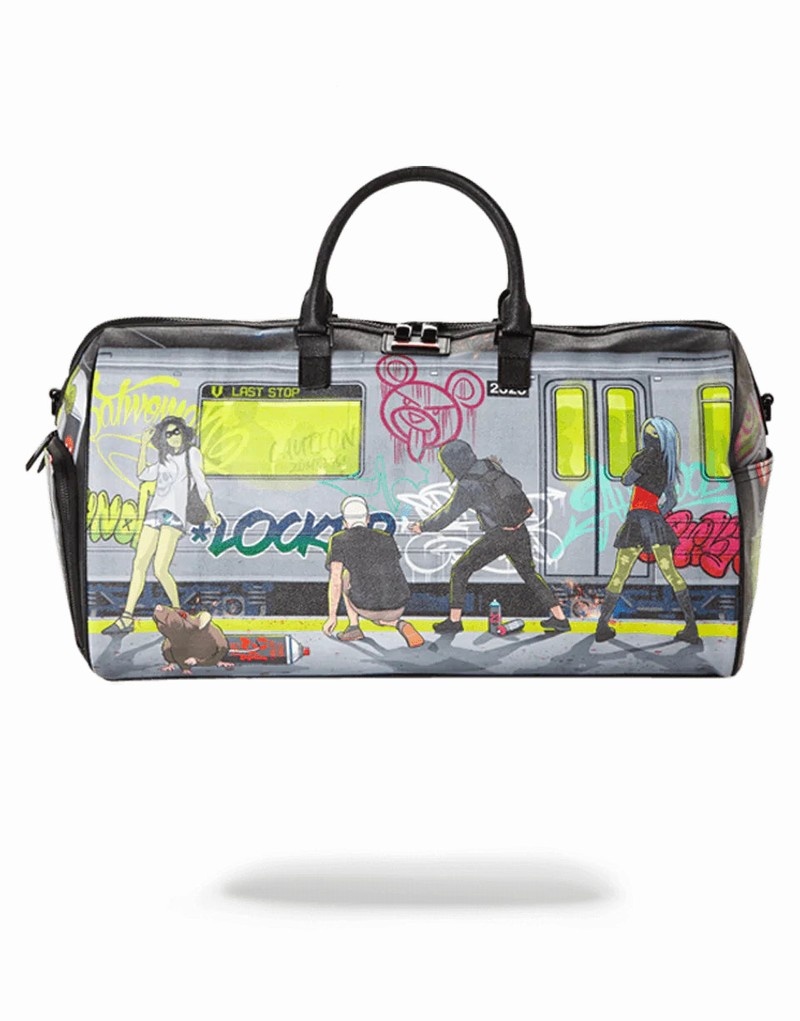 Black Sprayground Training Day Men's Duffle Bags | 330696911