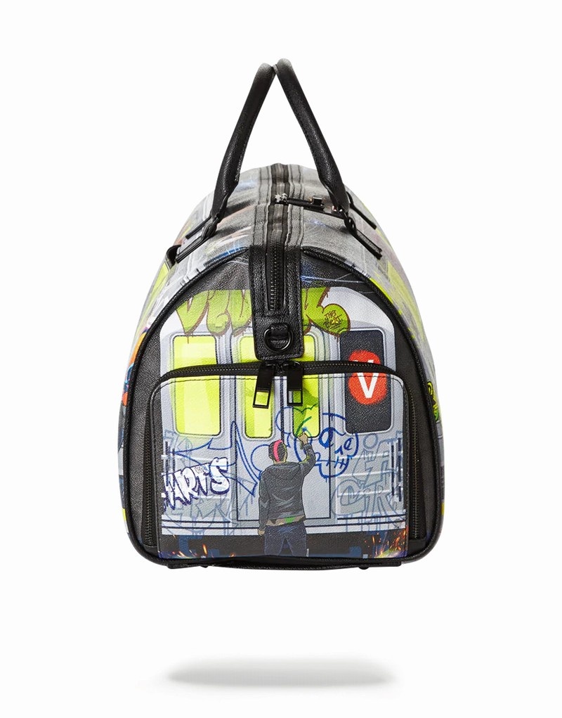 Black Sprayground Training Day Men's Duffle Bags | 330696911