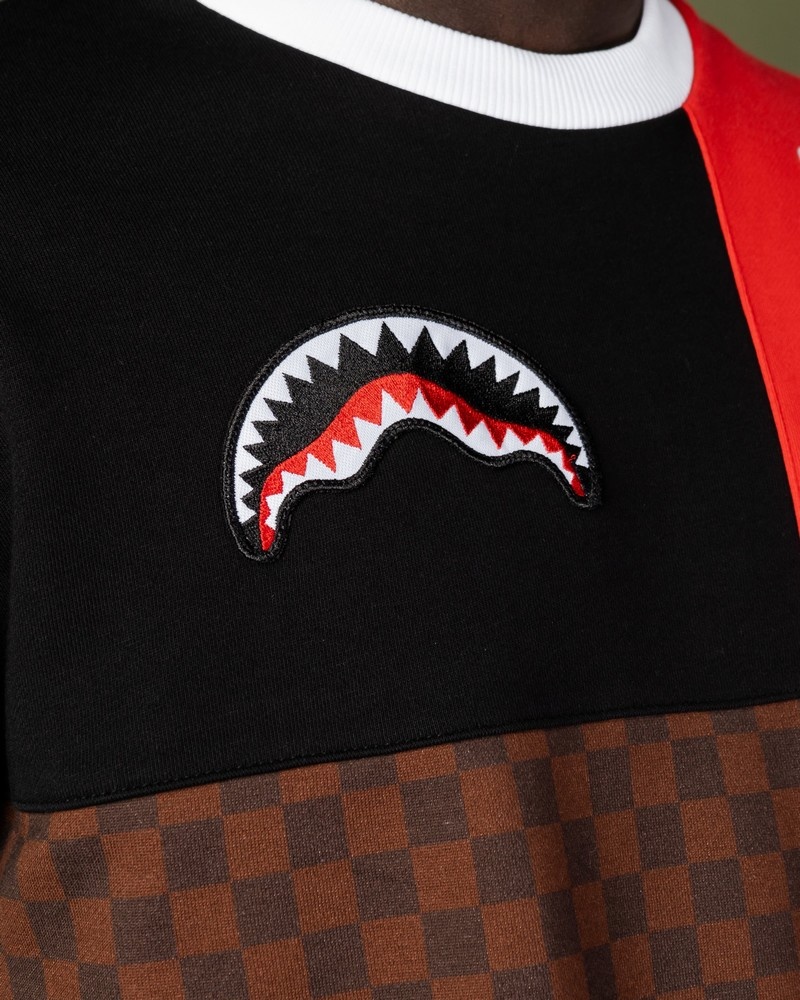 Black Sprayground Triple Crewneck Men's Sweatshirts | 476434721