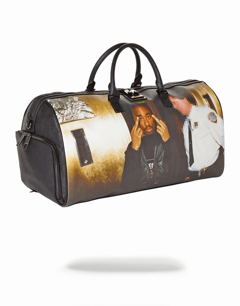 Black Sprayground Tupac Men's Duffle Bags | 810420808