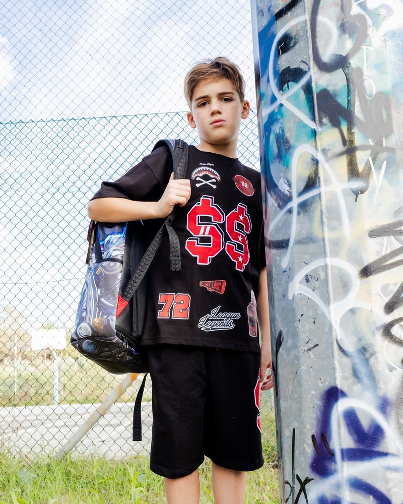 Black Sprayground Varsity Moneyout Over Kids' T Shirts | 513321331