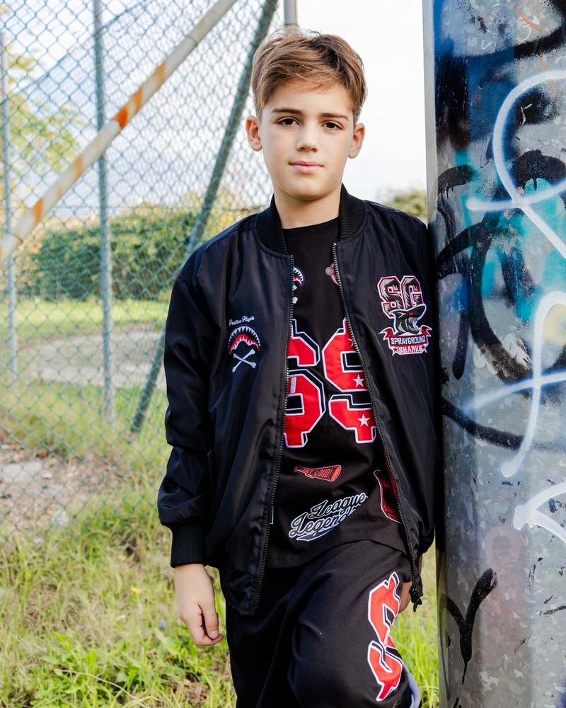 Black Sprayground Varsity Moneyout Over Kids' T Shirts | 513321331