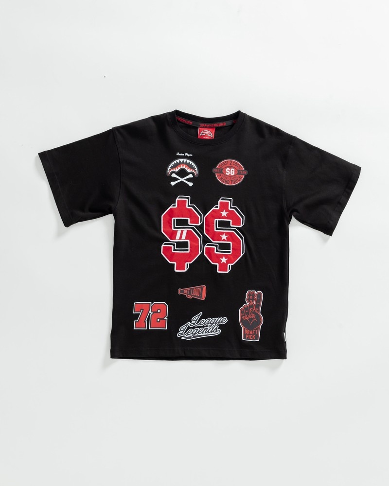 Black Sprayground Varsity Moneyout Over Kids' T Shirts | 513321331