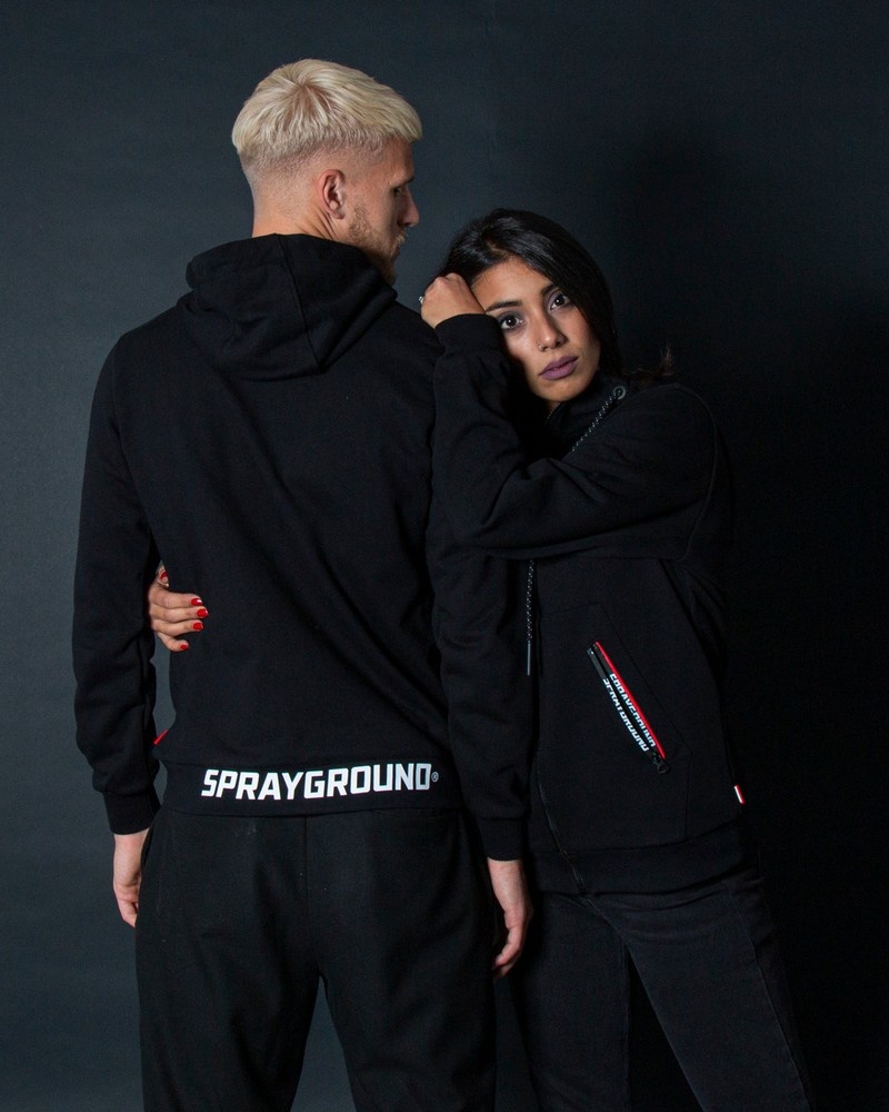 Black Sprayground Zip Logo Back Men's Hoodie | 403951781