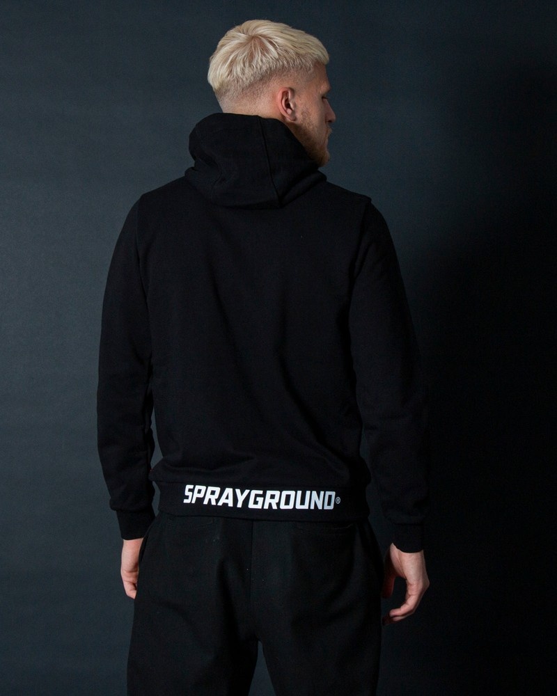 Black Sprayground Zip Logo Back Men's Hoodie | 403951781