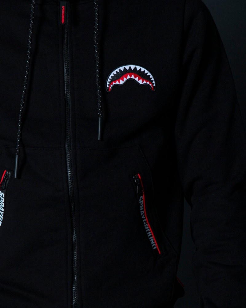 Black Sprayground Zip Logo Back Men's Hoodie | 403951781