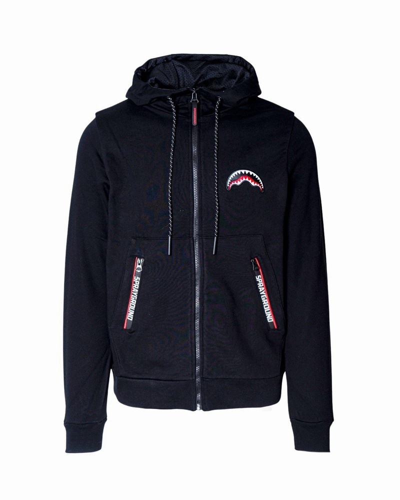 Black Sprayground Zip Logo Back Men's Hoodie | 403951781