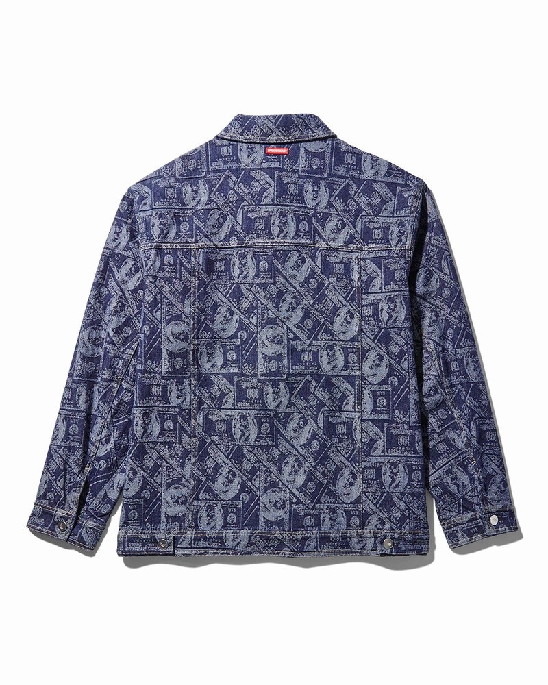 Blue Sprayground Printed Button Front Denim Men's Jackets | 887188222