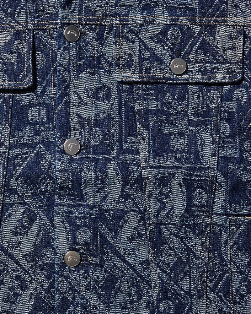 Blue Sprayground Printed Button Front Denim Men's Jackets | 887188222