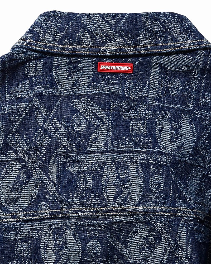 Blue Sprayground Printed Button Front Denim Men's Jackets | 887188222