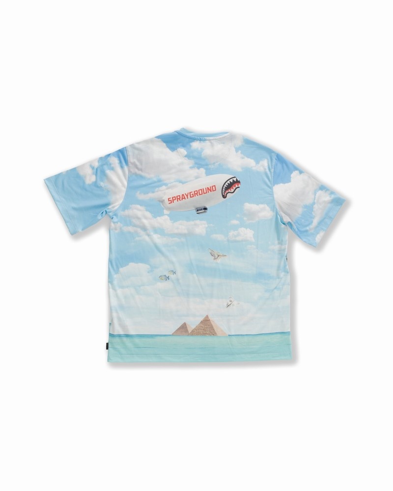 Blue Sprayground Underwater Shark Island Over Women's T Shirts | 891311399