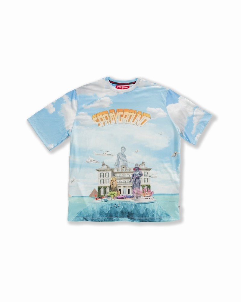Blue Sprayground Underwater Shark Island Over Women\'s T Shirts | 891311399
