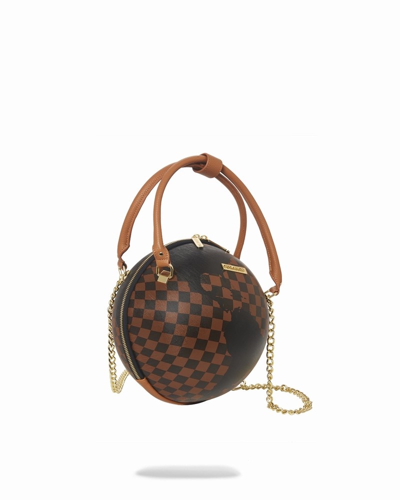 Brown Sprayground A.I.5 Global Globe Men's Handbag | 72143355