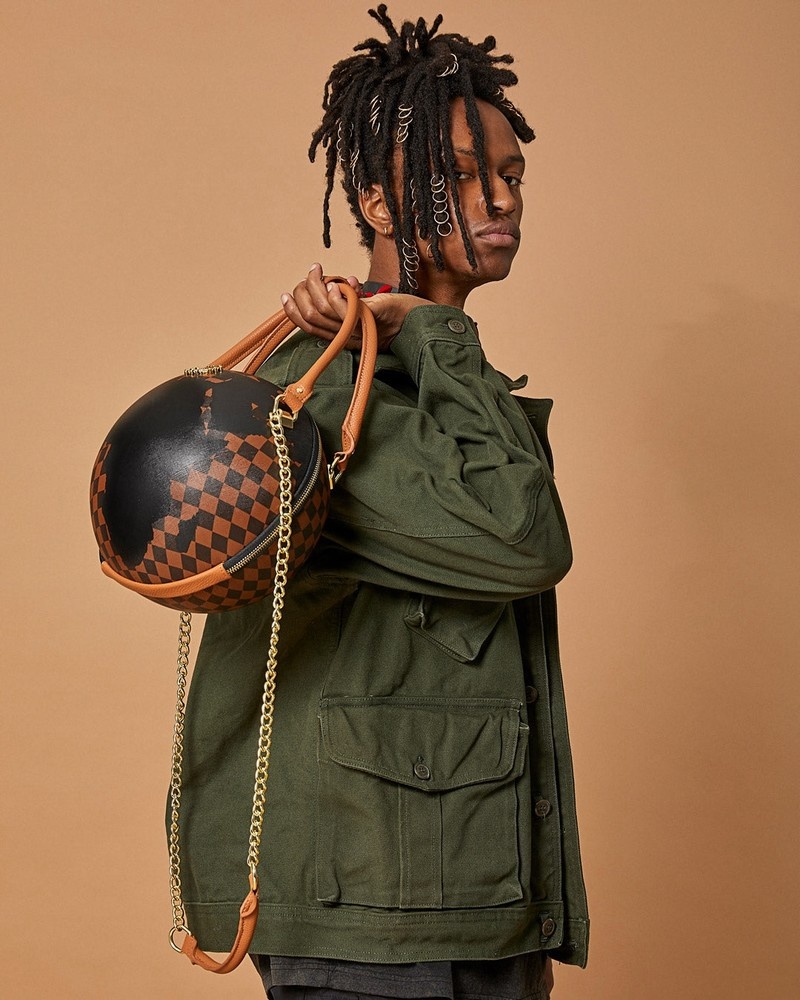 Brown Sprayground A.I.5 Global Globe Men's Handbag | 72143355
