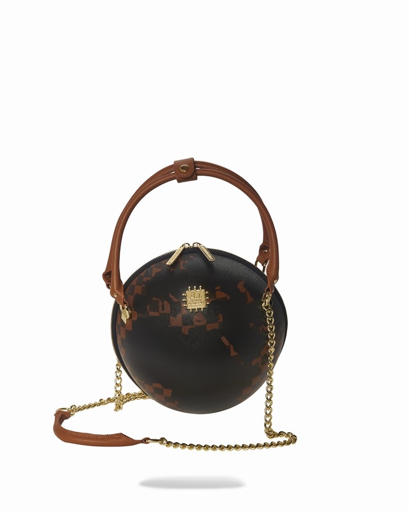 Brown Sprayground A.I.5 Global Globe Men's Handbag | 72143355