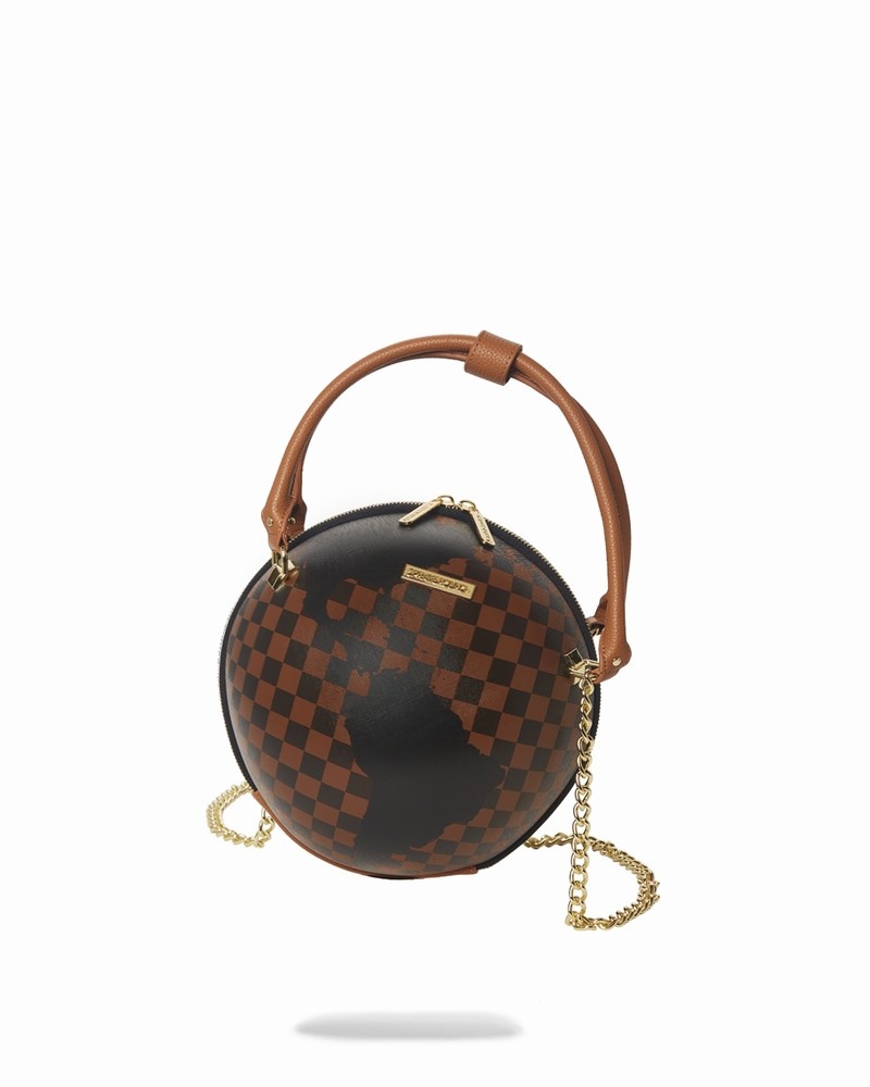 Brown Sprayground A.I.5 Global Globe Men\'s Handbag | 72143355