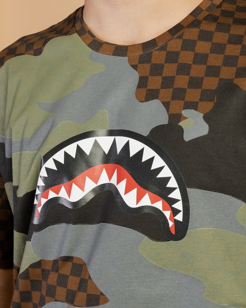 Brown Sprayground Camu E Quadri Men's T Shirts | 49560207