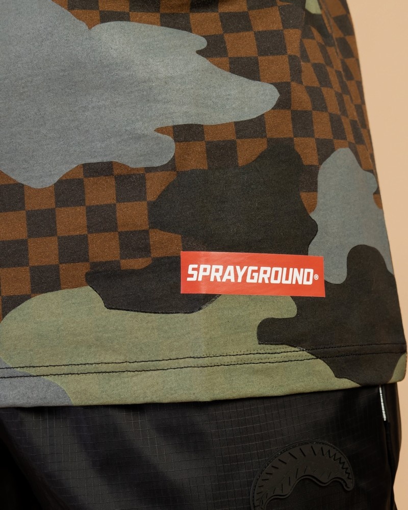 Brown Sprayground Camu E Quadri Men's T Shirts | 49560207