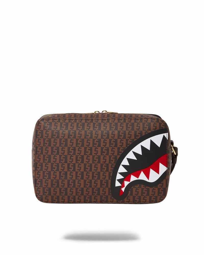 Brown Sprayground Cashin Checks Men's Toiletry Bags | 127314267