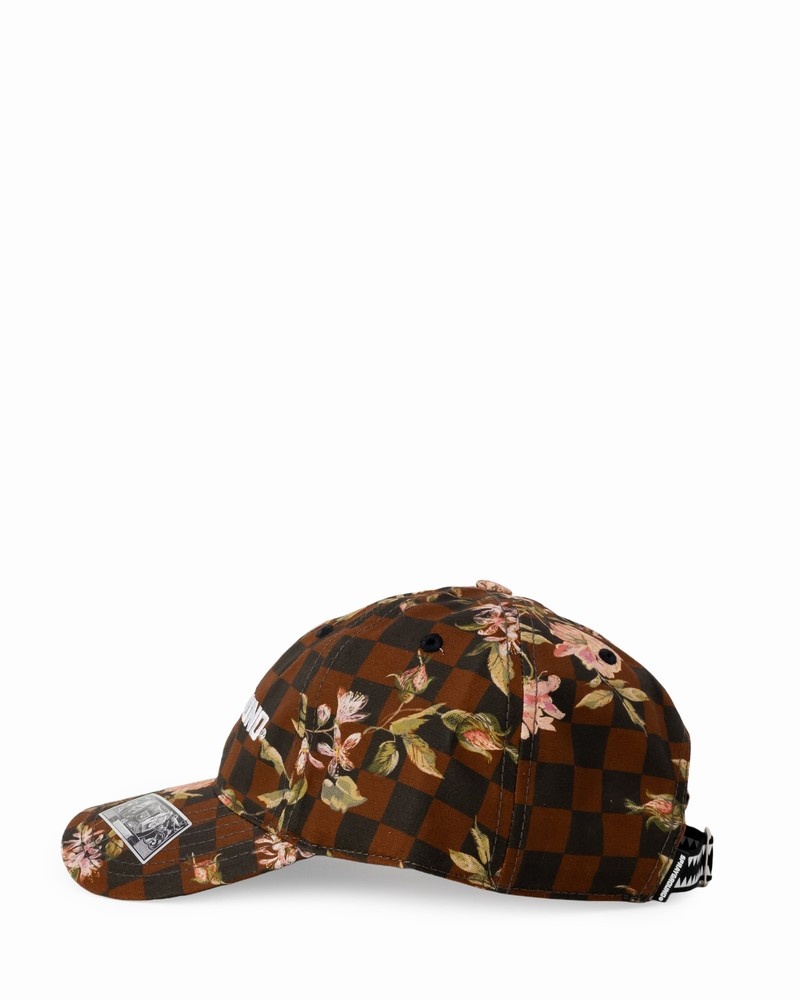 Brown Sprayground Check Flower Men's Caps | 193309964