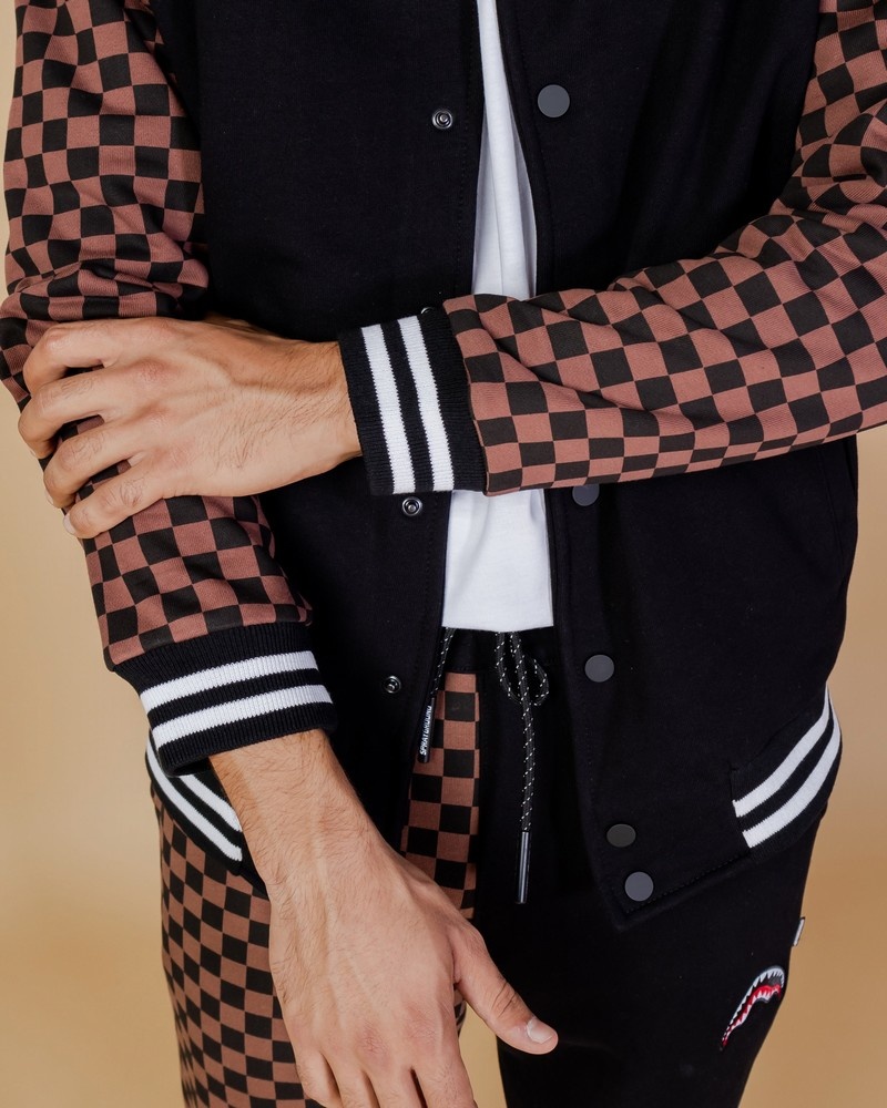 Brown Sprayground Checkered Varsity Men's Jackets | 226063489