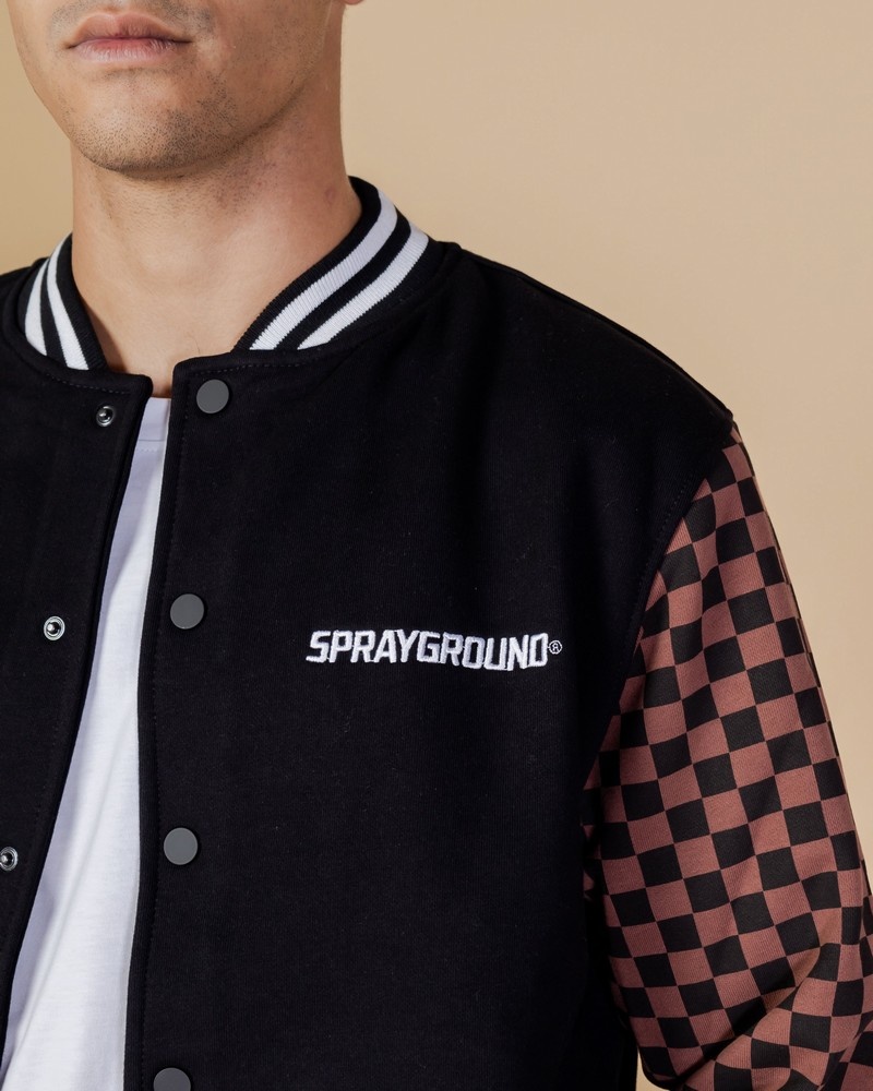 Brown Sprayground Checkered Varsity Men's Jackets | 226063489