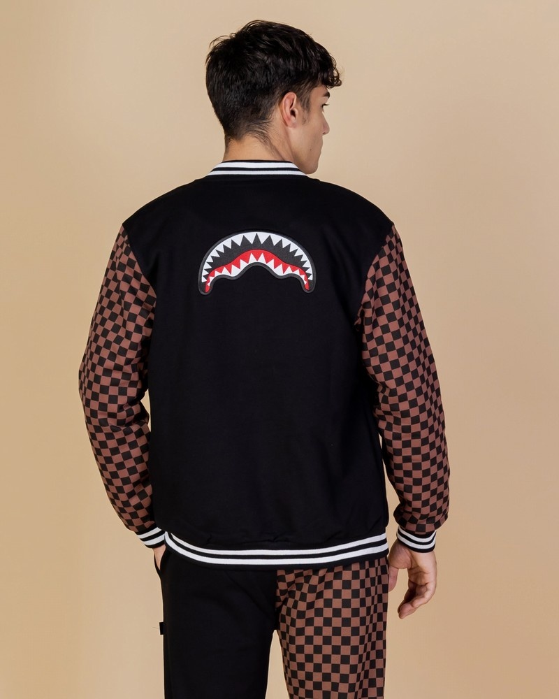 Brown Sprayground Checkered Varsity Men's Jackets | 226063489