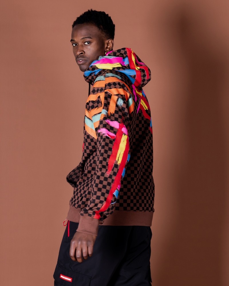 Brown Sprayground Checkit Men's Hoodie | 184033270