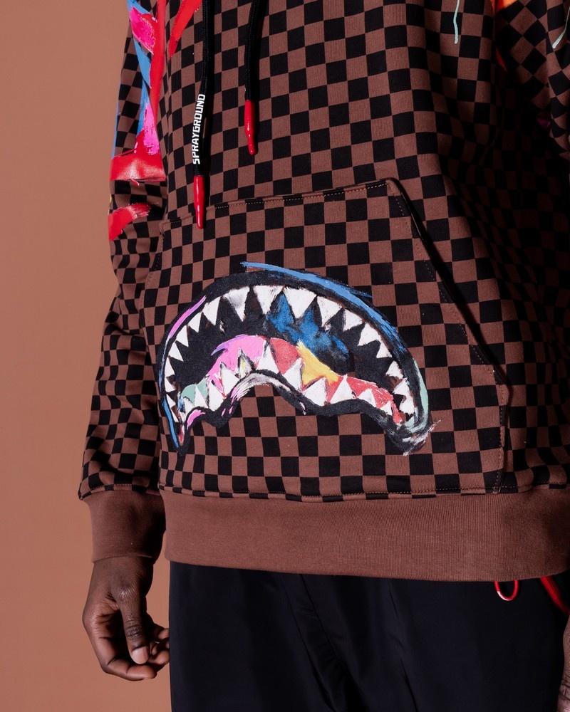 Brown Sprayground Checkit Men's Hoodie | 184033270