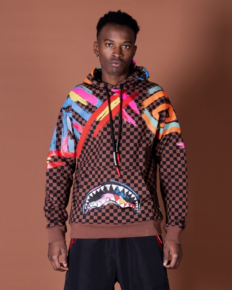 Brown Sprayground Checkit Men's Hoodie | 184033270