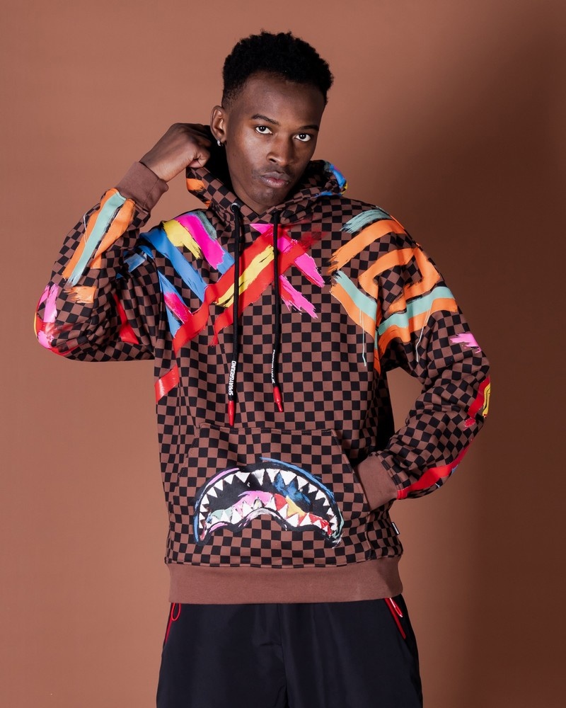 Brown Sprayground Checkit Men\'s Hoodie | 184033270