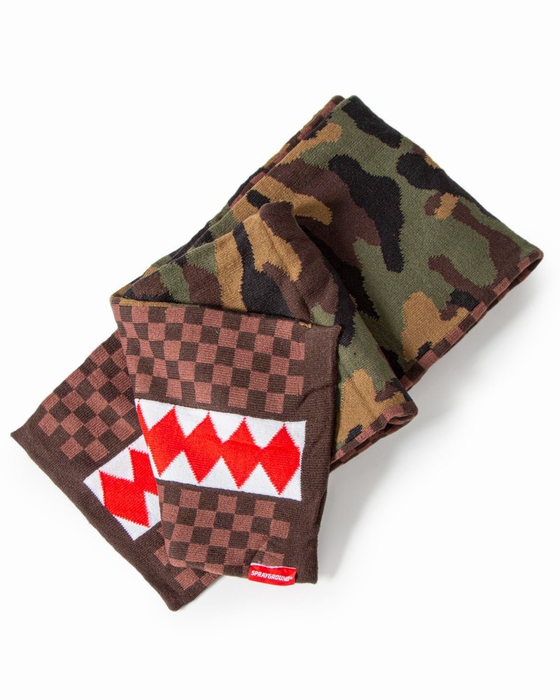 Brown Sprayground Checks And Camo Men's Scarves | 404331273
