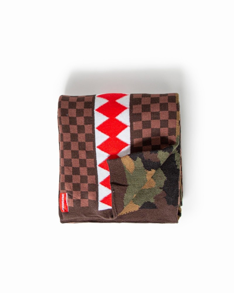 Brown Sprayground Checks And Camo Men's Scarves | 404331273
