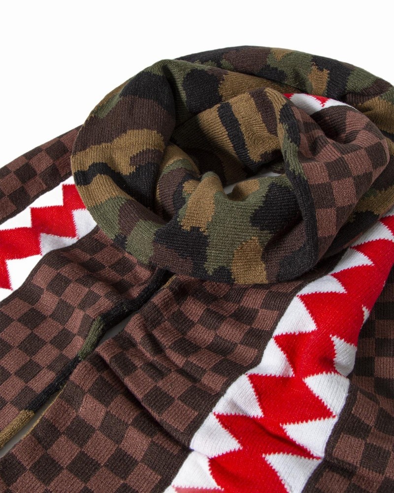 Brown Sprayground Checks And Camo Men's Scarves | 404331273