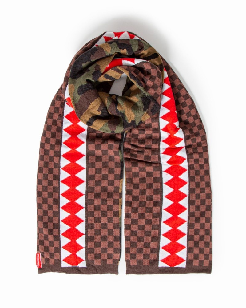 Brown Sprayground Checks And Camo Men\'s Scarves | 404331273