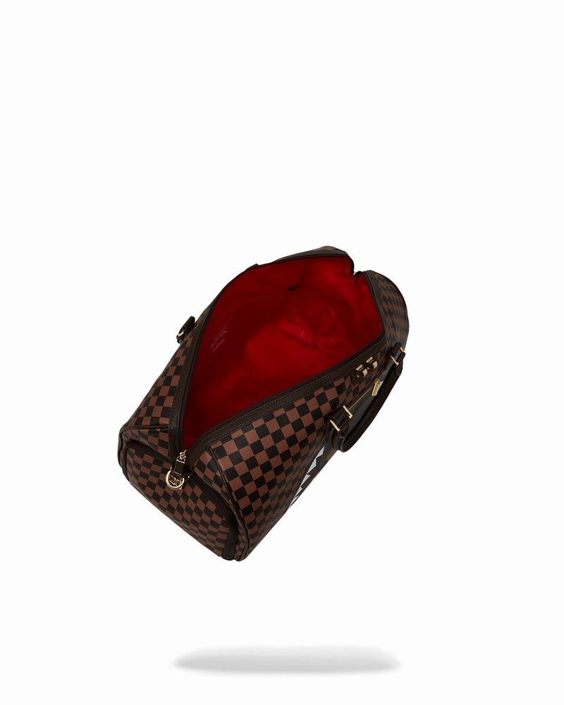 Brown Sprayground Exterior Gold Zip Pocket Sharks In Paris Men's Duffle Bags | 550421639