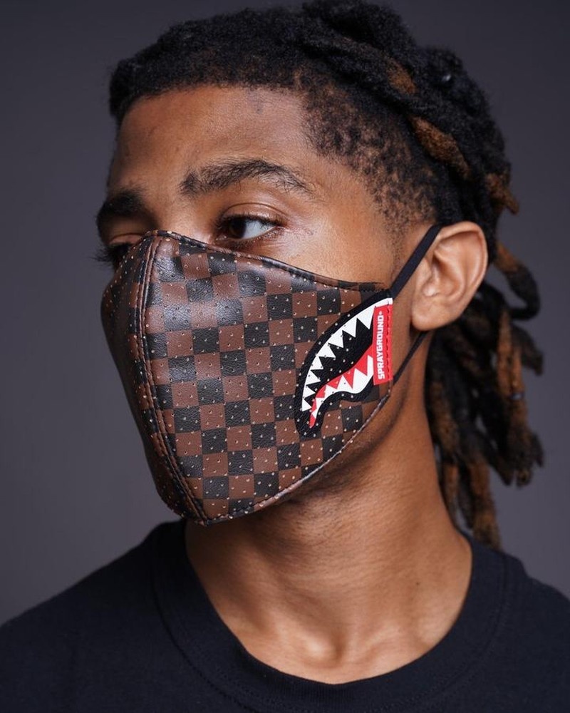 Brown Sprayground Fixed Filter Sharks In Paris Pu Fashion Women's Face Masks | 672955120
