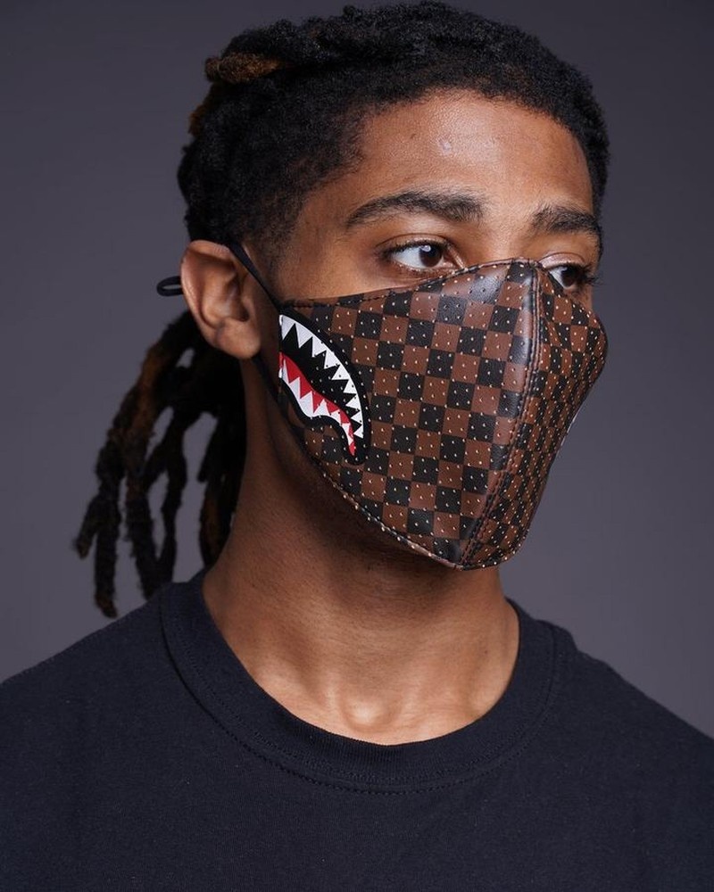 Brown Sprayground Fixed Filter Sharks In Paris Pu Fashion Men's Face Masks | 279922963