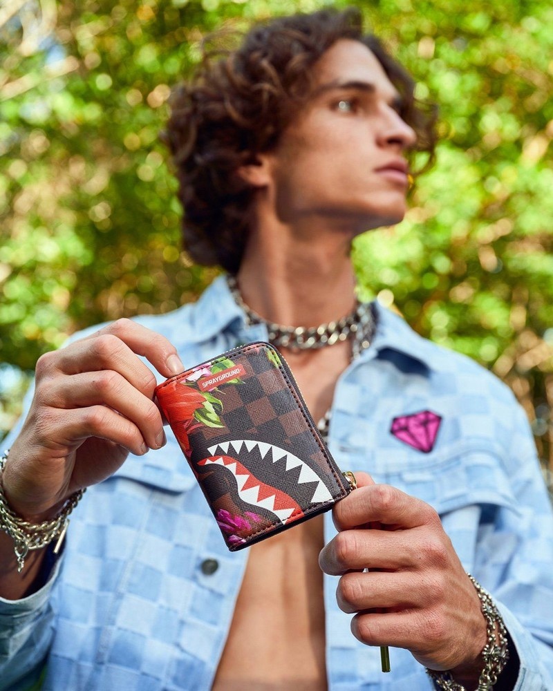 Brown Sprayground Garden Of Sharks Men's Wallets | 292262122
