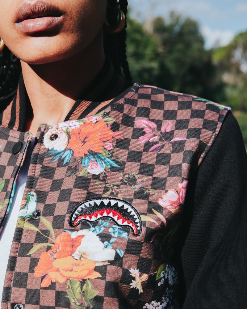Brown Sprayground Garden Of Sharks Varsity Women's Jackets | 315779131